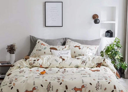Beige Bear Comforter Set Twin Size 3 PCS Girls Boys Woodland Theme Bedding
