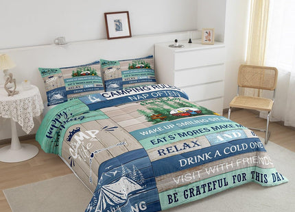 Feelyou Kids RV Camping Duvet Insert Twin Size, Happy Camping Comforter Set Boys Girls Lake House Bedding Set Farmhouse Trailers Camper Teens Bedroom Decor Bed Set 2Pcs