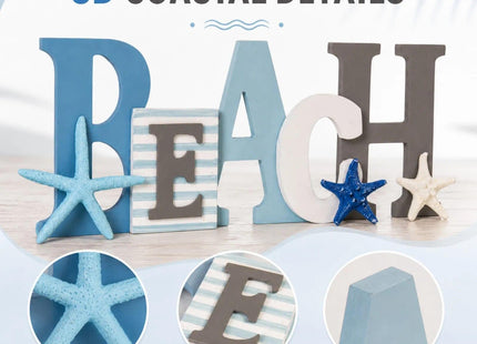 caiydramy Beach Sign with 3 Pcs Starfish Decor, Desk Wall Table Home Decor