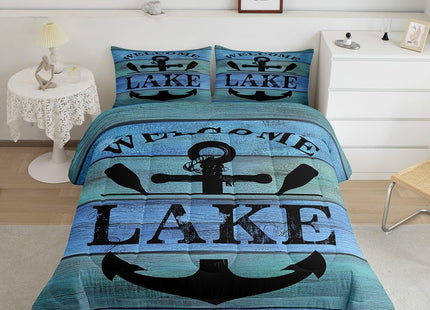 jejeloiu Lake House Decor Anchor Comforter Set Queen Size Kids Boys