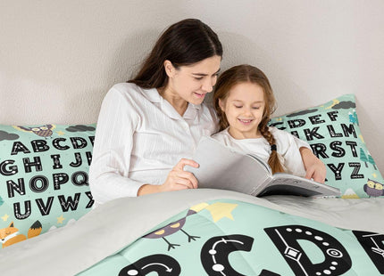 Feelyou Alphabet Kids ABC Learning Comforter Set All Season Cute Fox Bedding Set with 1 Pillow Cases Educational Nursery Art Kids Toddler Bedclothes Woodland Animals Bedroom Decor Duvet Quilt