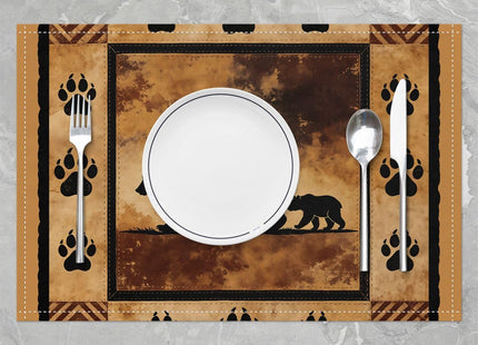 Cute Bear Table Place Mats Wild Animal jejeloiu Placemats Nature Wildlife Bear Washable Fabric Decoration Table Mats Placemat Lodge Western Farmhouse Table Mats for Kitchen Decor Bedroom 18"x12"