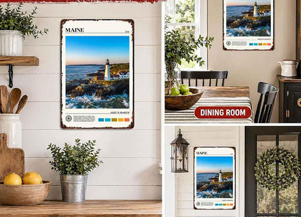Maine Lighthouse Coastal Landscape Travel Aluminum Metal Sign 8 x 12 Inch