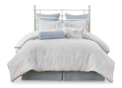 Harbor House Cotton Comforter Set-Coastal Oceanic Sealife Design All Season Down Alternative Bedding with Matching Shams, Bedskirt, Cal King(110"x96"), Beach, Quilted Seashell White, 4 Piece