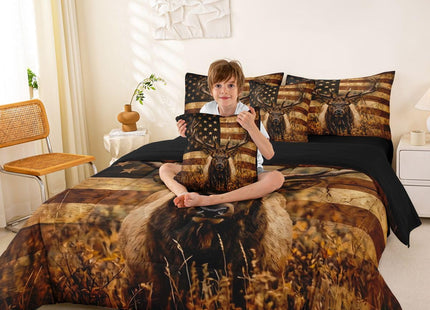 Feelyou Moose Comforter Set with Sheets 7 Piece Twin Size Deer Hunting Bedding Set for Kids Boys Girls Antlers Bed in a Bag Western Farmhouse Room Decor Wild Animal Soft Lightweight Microfiber