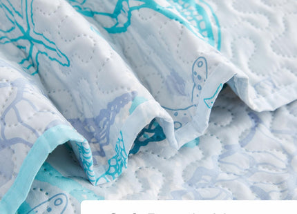 Hailea Beach Quilt Set King Size Coastal Bedding Lightweight Reversible Quilts Nautical Bedspreads Beach Theme Coverlet Set Conch Coral Shell Printed Comforter Set with 2 Pillow Shams
