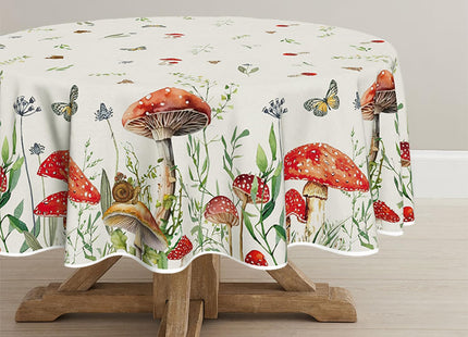 Horaldaily Vintage Mushroom Forest Tablecloth, 60x60 Inch Round