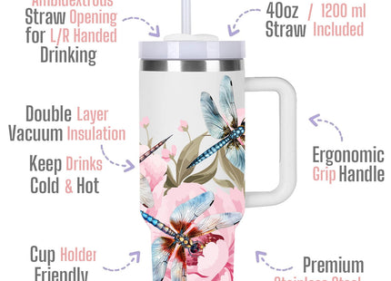 momocici 40oz Dragonfly Tumbler with Handle Gifts for Women.Dragonfly Lover Cups Tumbler Gifts for Women.40 oz Birthday Christmas Dragonfly Cup Tumblers for dragonfly lover.