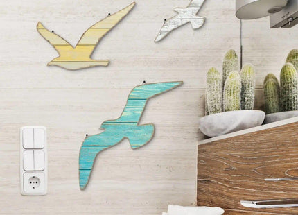 Putuo Decor 3pcs Seagull Wall Decor, Wooden Sea Bird Beach Wall Art, Ocean Home Decor Indoor Coastal Theme Wall Hanging for Bathroom Home Living Room Lake House