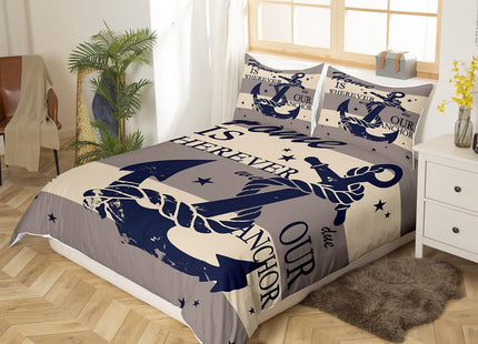 Manfei Anchor Duvet Cover Set Twin Size Nautical Bedding Set 2pcs for Kids Boys Teens Ship Anchor Chain with Lines Comforter Cover Sea Sailing Theme Quilt Cover with 1 Pillowcase (No Comforter)
