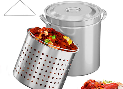 Bonnlo 36QT Turkey Fryer Pot with Steamer Basket, Lid & Lifting Hook, Stainless Steel Seafood Boil-Pot for Lobster, Crab & Shrimp, Heavy-Duty Deep Stockpot for Outdoor Boiling, Cooking & Frying
