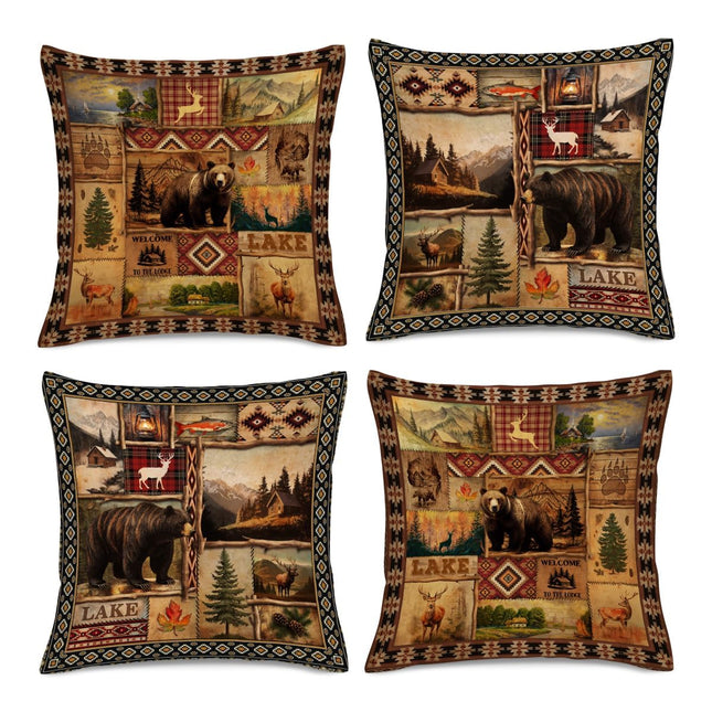 HIKENVIU Vintage Rustic Lodge Bear Pillow Covers 18x18 Set of 4 Cabin Decor