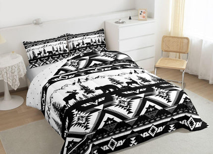 Feelyou Western Comforter Set All Season Southwestern Aztec Bedding Set with 1 Pillow Cases BearKids Toddler Bedclothes Deer Moose Bedroom Decor Wild Animals Grey Duvet Quilt