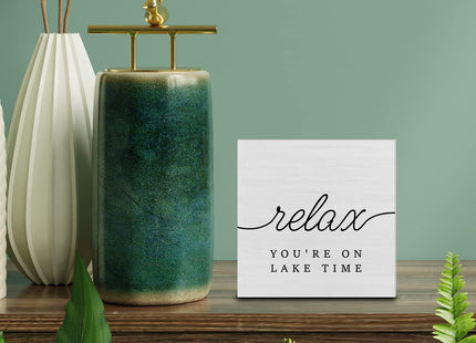 Country Lake Wood Box Sign Decor Desk Sign Lake House Relax Quote Wooden Box Block Sign Summer Rustic Home Shelf Wall Decoration
