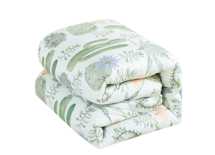 Chezmoi Collection Gregory 5-Piece Serene Lodge Bed in a Bag Twin Comforter Set - Green Blue Cactus Succulent Plant Printed Microfiber Bedding Set