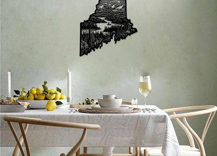 Maine State Landscape Metal Wall ArtWallArt DecorMetal Outdoor DecorMetal SignsRustic Farmhouse ArtworkStunning Wall Decoration for Living RoomOffice (Black,20 Inches)