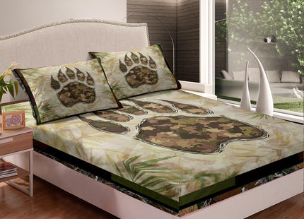 Erosebridal Camo Bear Paw Bedding Set Twin Camouflage Wild Animal Sheet Set Nature Woodland Tree Branch Camo Bed Sheets for Kids Boys Teen Men,Wildlife Fitted Sheet + Flat Sheet + 1 Pillow Case