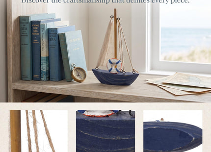 EXCEART Mediterranean Sailboat Ornament Wooden Sailing Model Beach Nautical Decoration for Home Office Tabletop Display 6.8X4.3X1 Inch Lightweight