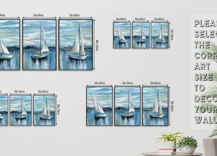 Large Framed Sailboat Wall Art, Tranquil Beach Decor, 24"x36" Set of 3