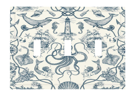 Ocean Octopus 3 Gang Light Switch Covers Decorative Unique Triple Toggle Wall Plate Electrical Faceplate Switchplate Sea Animal for Kitchen Bathroom Bedroom Home Decor