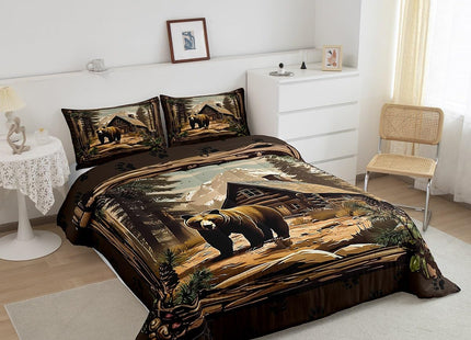 Erosebridal Retro Bear Comforter Set Lodge Cabin Country Bedding Sets Twin Rustic Farmhouse Hunting Animal Down Comforter for Kids Adults Men,Woodland Wildlife Quilt Duvet 2 Pcs