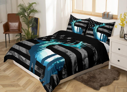 Erosebridal Deer Hunting Comforter Cover American Flag Home Decor Duvet Cover for Boys Girls Teenagers, Rustic Wildlife Animal Bedding Set USA Flag Print Natural Theme Bedspread Cover, King