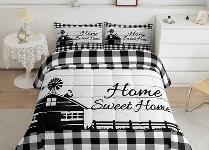 Rustic Cabin Comforter Set Twin Country Farmhouse Bedding Set Black White Buffalo Plaid Check Bedding Comforter Sets For Kids Boys Girls Farm Animal Windmill Quilt Set Western Decor 1 Pillow Case