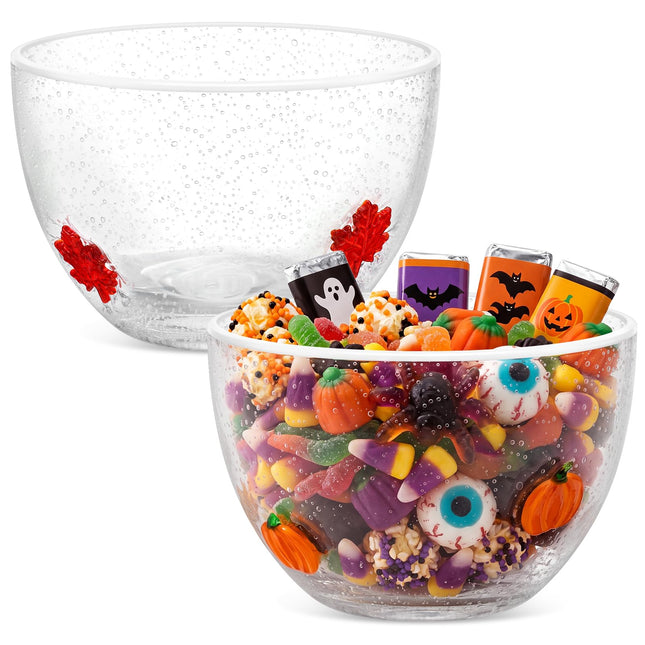 Potchen 2 Pcs Glass Candy Bowls, Maple Leaves and Pumpkin