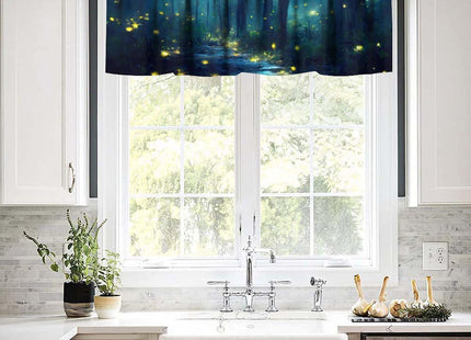 SHElifestyle Fantasy Forest Valance Curtain, Enchanted Trees Dreamy Mist Gothic Forest Glowing Lights Landscape Window Treatments Valance for Bedroom Living Room Kitchen 54x18inch