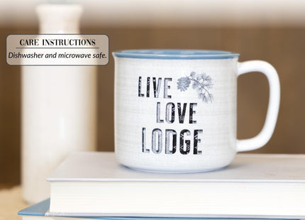 Pavilion Gift Company - Live Love Lodge - 17 Oz Coffee Mug Tea Cup Woodland Hiking Camping Pine Cone Cabin Woods Lodge Gift Outdoorsy Present