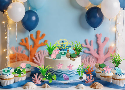 Lukinuo Turtle Cake Topper Sea Turtle Birthday Cake Decorations Under the Sea Cake Decoration with Ocean Turtle Starfish Conch and Seashells for Sea Theme Birthday Party Baby Shower Supplies