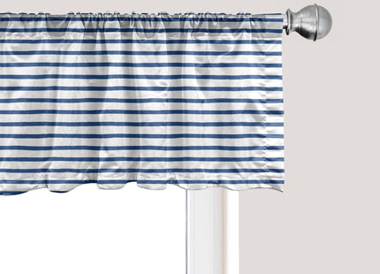 Ambesonne Harbour Stripe Window Valance, Horizontal Nautical Stripes Pattern Hand Drawn Marine Sea Illustration, Curtain Valance for Kitchen Bedroom Decor with Rod Pocket, 54" X 18", Night Blue White