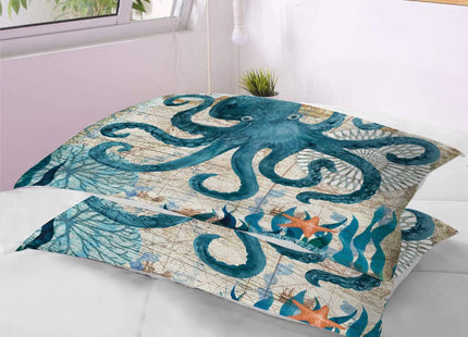 MUSOLEI Ocean Comforter Set Queen Size Four Seasons Quilt Kids Octopus Bedding Collections Soft for Teen Boys Turquoise Ocean Themed Mediterranean Style Printed Quilt Set Kids Gift