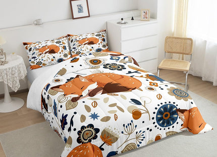 Castle Fairy Autumn Bedding Set 3 Piece, Fox Characters Sleeping Comforter Set Boys Girls, Lovely Woodland Animal Brushed Microfiber Soft Bedding Decor