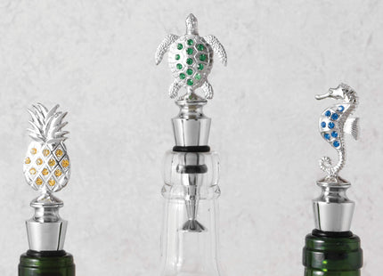 UPware Lighthouse-Shaped Zinc Alloy Wine Bottle Stopper with Blue Crystal Glass Accents - Reusable Beverage Preserver for Wine, Champagne, and Sparkling Drinks - Silver, 4.63 Inch Tall