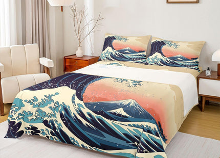 Great Wave Bed Sheets Japanese Ocean Wave Sheet Set, Mount Fuji Bed Sheet with Art Nature Home Decoration for Living Room Bedroom Dorm Decor Bedding Sheets & Pillowcases Japanese Style Top Sheet,Twin