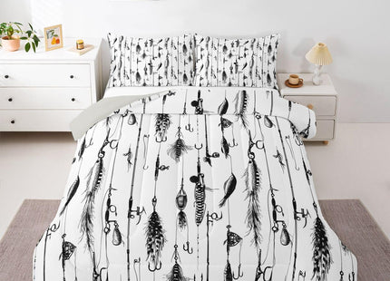 Homewish Fishing Fishhook Bedding Comforter Set Queen Size for Boys Girls