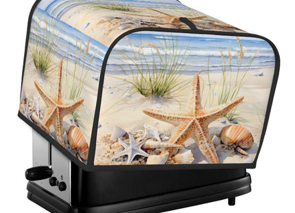 DXTKWL Toaster Cover 4 Slice Watercolor Starfish Seashell Beach Waterproof Appliance Cover with Hang Loop Bread Baker Toaster Cover for Kitchen