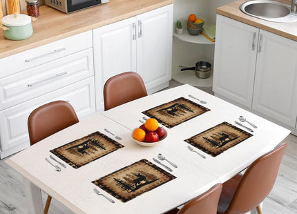 Cute Deer jejeloiu Placemats Girls Kids Deer Hunting Washable Table Mats Placemat Bear Paw Print Tree Pattern Kitchen Dinner Party Table Mats Exotic Style Brown Table Place Mats, 18"x12"