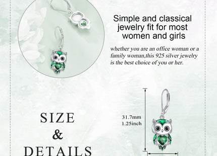 AINFQY Owl Earrings for Women Sterling Silver Owl Jewelry Birthstone Owl Dangle Earrings Christmas Gifts (05-May)