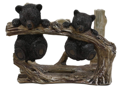 Ebros Rustic Forest 2 Black Bear Cubs Hanging On Tree Branch Kitchen Paper Napkin Holder Figurine 5.75"L Country Cabin Lodge Bear Family Decorative Statue