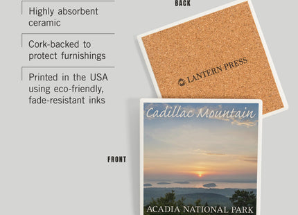 Lantern Press Acadia National Park, Maine, Cadillac Mountain (Absorbent Ceramic Coaster, Single, Cork Back, Kitchen Table Decor)