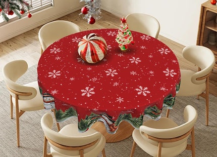 Christmas Snowman Round Tablecloth 60 Inch 100% Polyester Trees Snowflakes