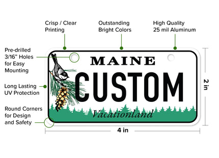 Mini License Plates, Personalized License Plates, Custom for Car, Bikes, ATV, Kids Car, Golf Cart, Jeep, 2x4 Inch, Rust-Free Fade Resistant Aluminum, USA Made By My Sign Center (Maine)