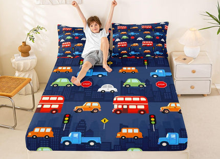 Erosebridal Boys Bed Sheet Set 3D Shark Fish Fitted Sheet Hawaiian Beach Theme Bedding Set for Kids Teens Young Man Ocean Sea Wave Fitted Sheet for Bedroom Dorm Decorative