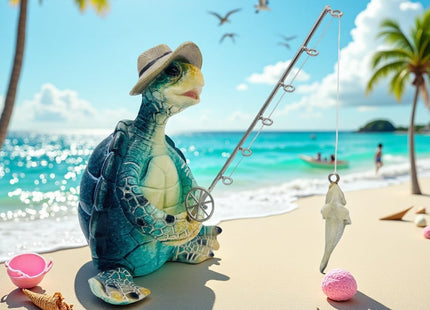 Xzlgyffy Turtle Fishing Decor, Summer Garden Statues, Nautical Coastal Beach Decorations, Home Office Decor Gifts, Bookshelf Desk Bathroom Tabletop Statue Ornament (Turtle Fishing)