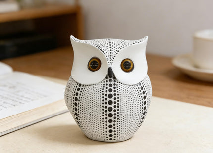 Modern Dots Owl Figurine Small Collectible White Owl Sculpture Decor