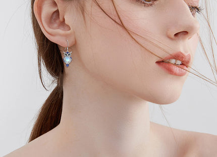 Owl Earrings for Women Sterling Silver Moonstone Owl Dangle Earrings Jewelry Christmas Gifts for Teen
