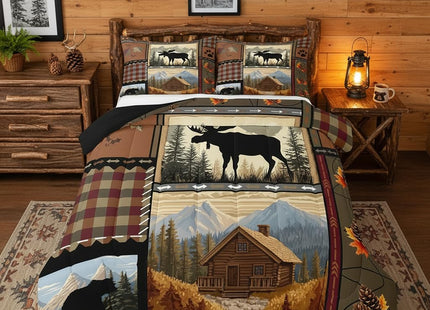 Feelyou Hunting Bear Deer Comforter Toddler Size Wild Animal Comforter Set for Boys Girls Children Rustic Cabin Country Bedding Set Room Decor Bear Western Farmhouse Duvet Set 2Pcs