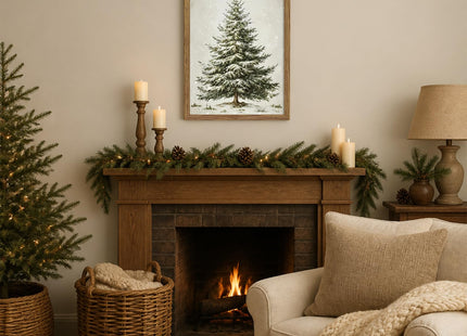 Vintage Snowy Christmas Tree Wall Art Framed Pine Tree Prints 12x16 Inch